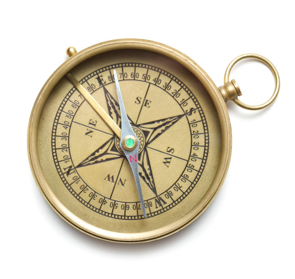 gold compass with word compass it
